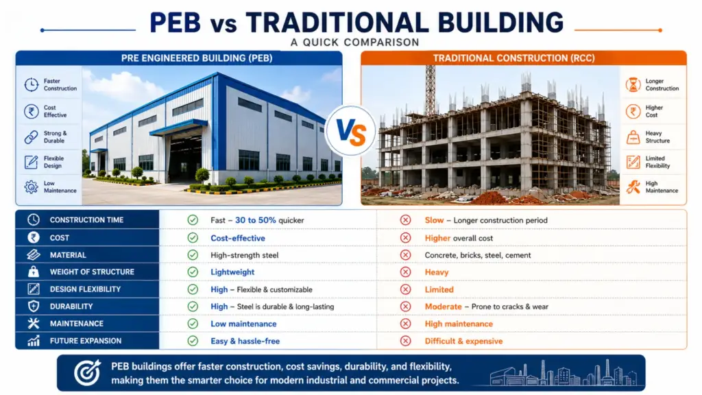 Comparison between Pre Engineered Building and traditional concrete construction