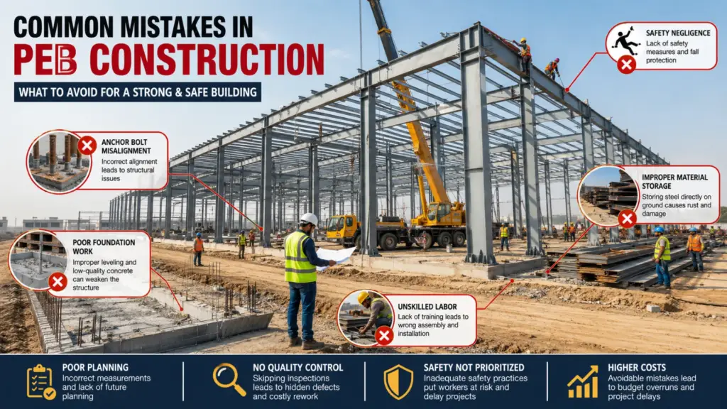 Common mistakes to avoid during PEB construction at an industrial building site