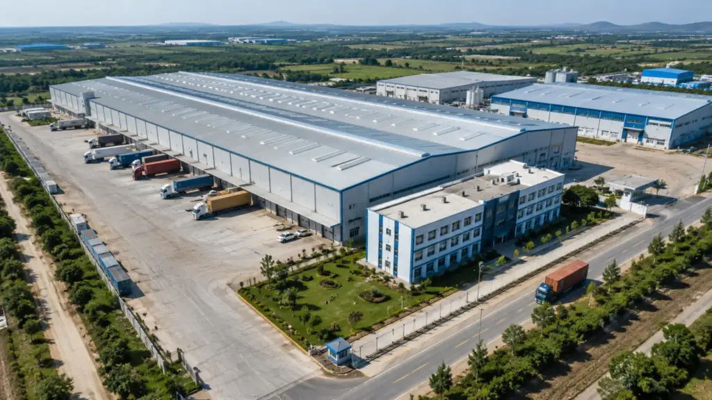Completed pre engineered industrial building project with warehouse and factory infrastructure in Gujarat