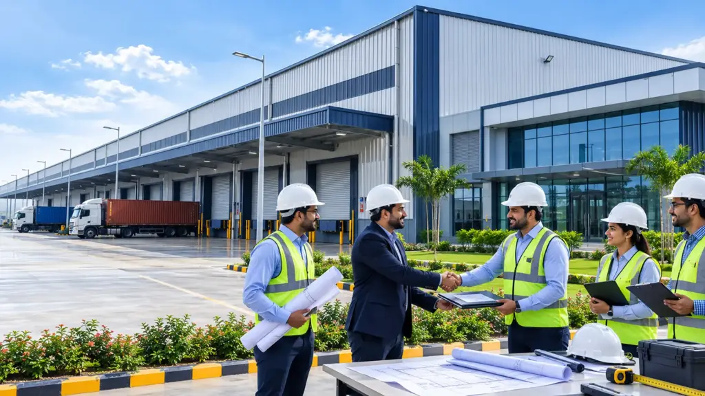 Final inspection and handover of a completed turnkey pre-engineered steel building project