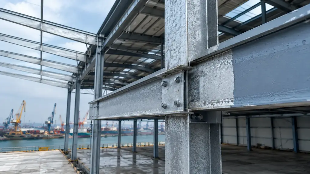 Corrosion Protection for Coastal PEB Structures Coastal PEB steel structure with protective corrosion-resistant coating