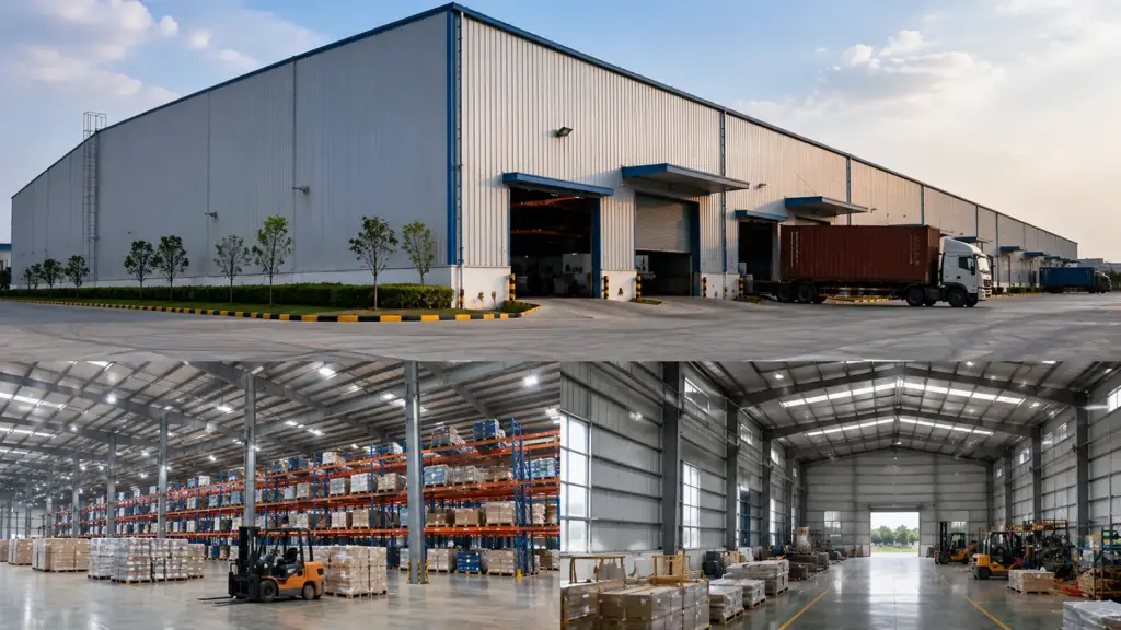 Long-Term PEB Warehouse Performance and Maintenance Well-maintained PEB warehouse showing long-term steel structure and organized storage