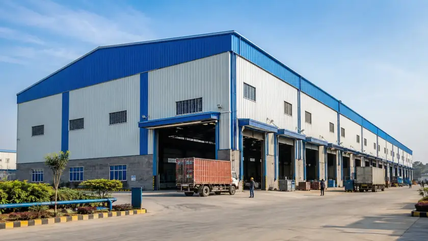 PEB manufacturer in Rajkot building a custom steel industrial shed