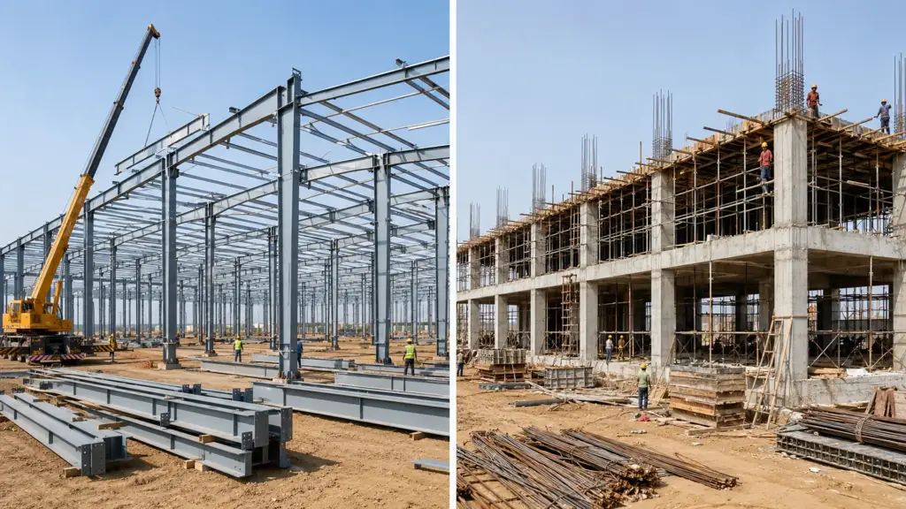PEB vs Conventional Warehouse Construction PEB warehouse construction compared with conventional concrete warehouse construction