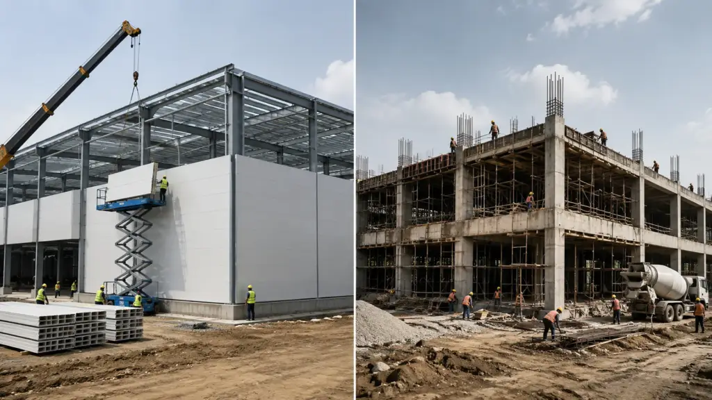 PEB and RCC cold storage construction methods compared side by side