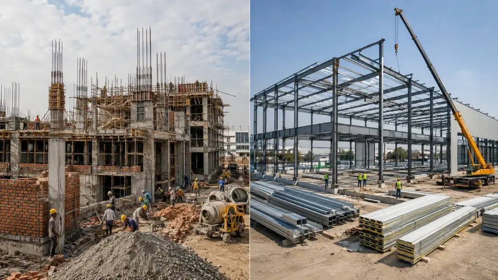 PEB vs RCC industrial building construction comparison
