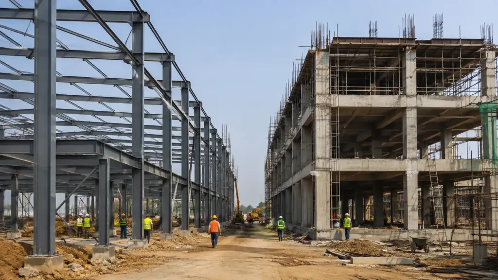 Pre-Engineered Building Factory and Warehouse in Indore PEB steel frame compared with RCC industrial construction
