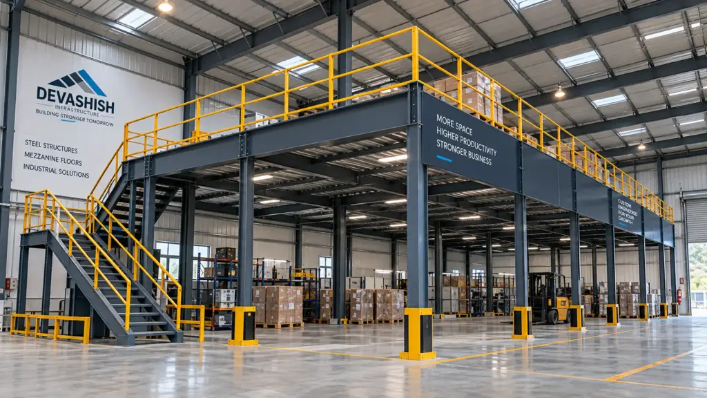 PEB mezzanine floor design and installation by Devashish Infrastructure in Gujarat