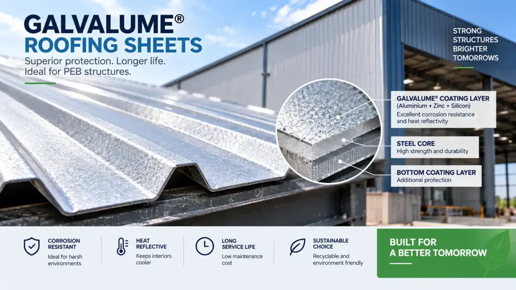 Galvalume Cladding Coating for Coastal PEB Roofing Galvalume roofing sheet with PVDF coating used for PEB cladding in coastal areas